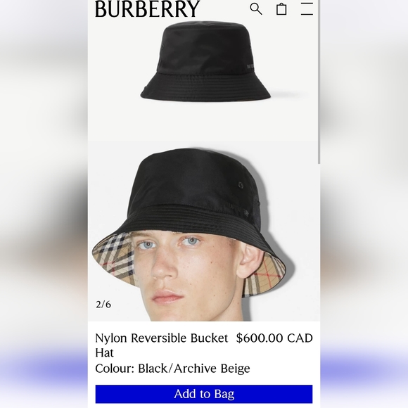 Burberry Nylon Reversible Bucket Hat - Picture 3 of 6